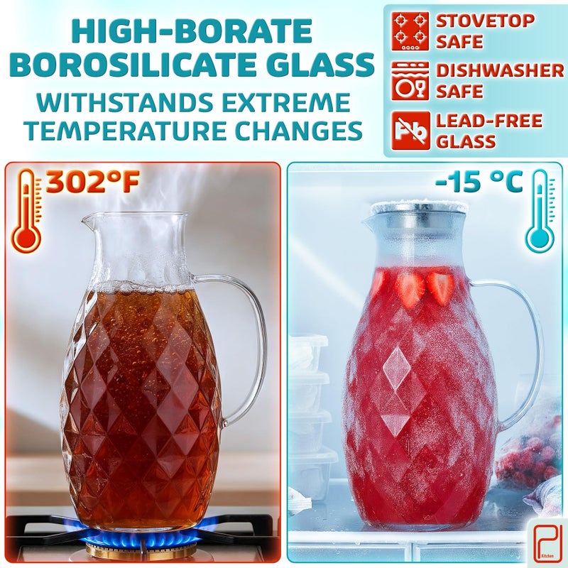 PJCKitchen Glass Pitcher with Lid and Spout - 3 Liter / 100 oz, Borosilicate Glass w/Handle - Carafe for Hot/Cold Beverages - Water Jug - Iced Tea Pitcher - Juice Server - by PJC-Kitchen - Image 3
